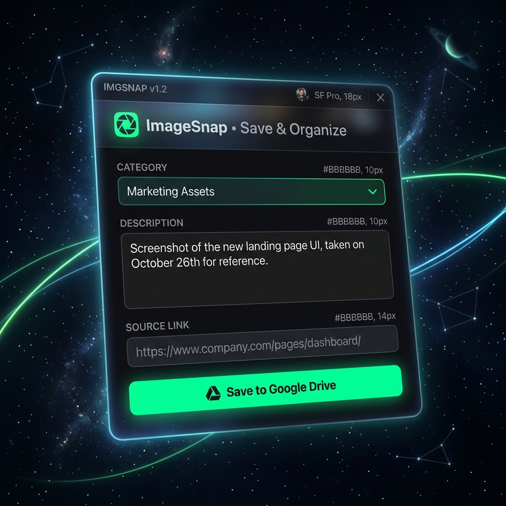ImageSnap Chrome Extension — capture product images to Google Drive with context